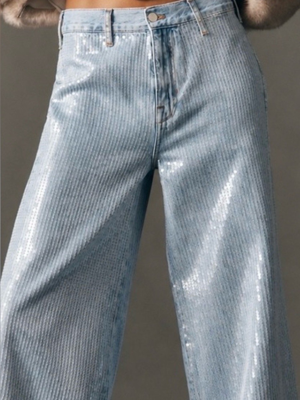 Pilcro Sequin Skater High-Rise Wide-Leg Jeans 26/ Light Denim